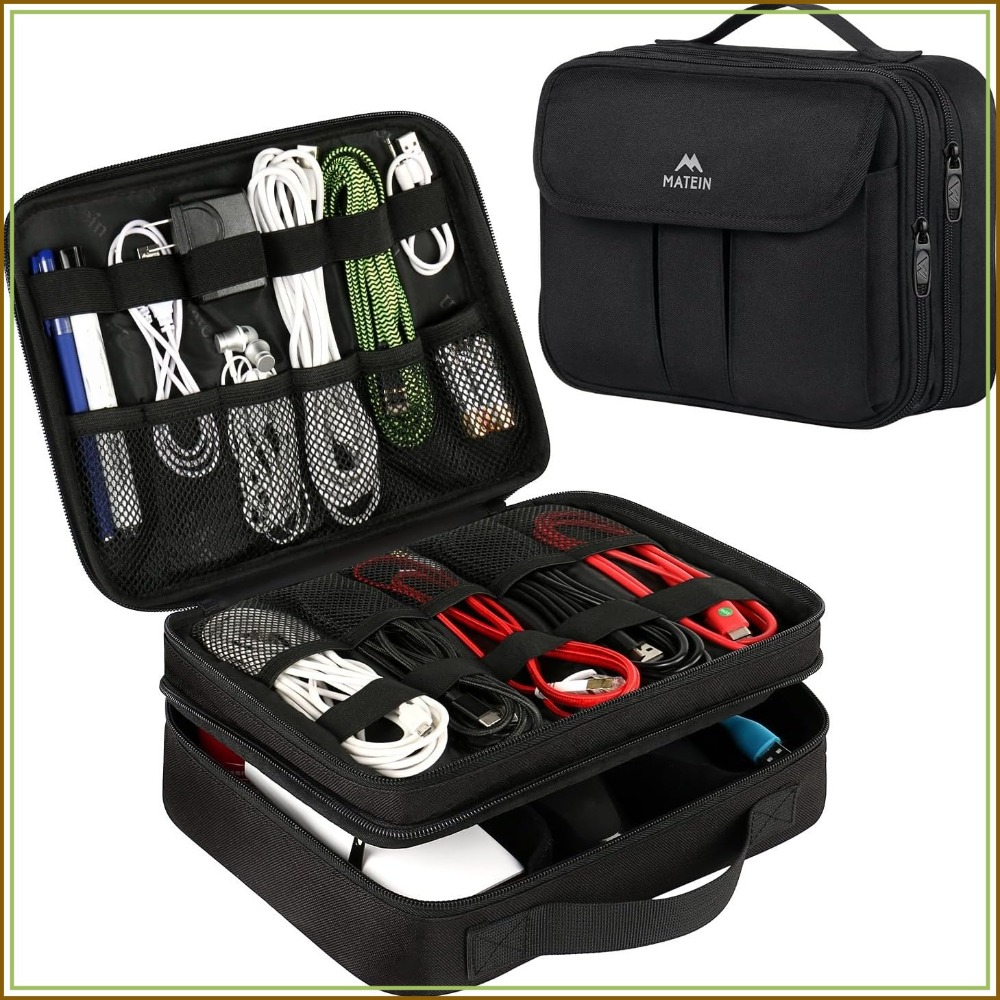 Cable Organizer Bag - Waterproof Travel Electronic Organizer, Double Layer