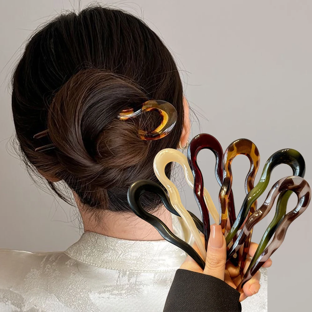 Tech Hair Accessories - U-Shaped Hair Fork Fashion Tortoiseshell Acetate