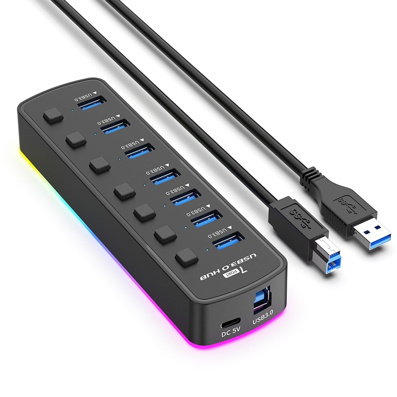 Usb Hub 7 Port - RGB 7-Port USB 3.0 Hub 5Gbps