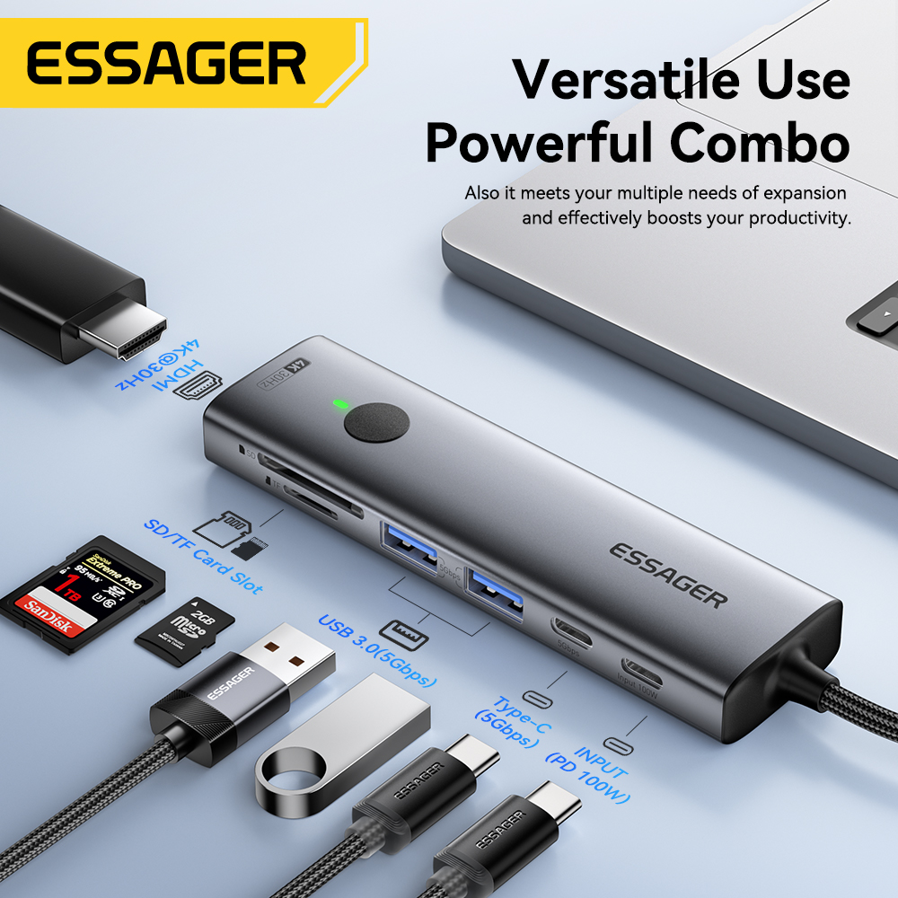 Usb Hub 7 Port - Essager USB C HUB 4K 7-in-1
