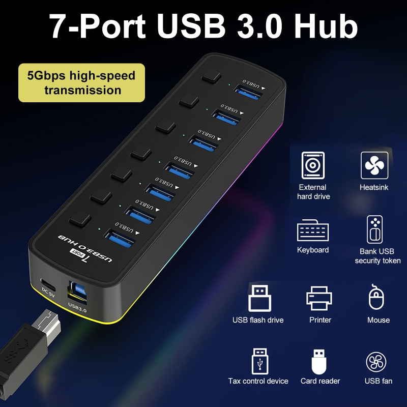 RGB 7-Port USB 3.0 Hub 5Gbps S - Usb Hub 7 Port บทวิจารณ์และราคา
