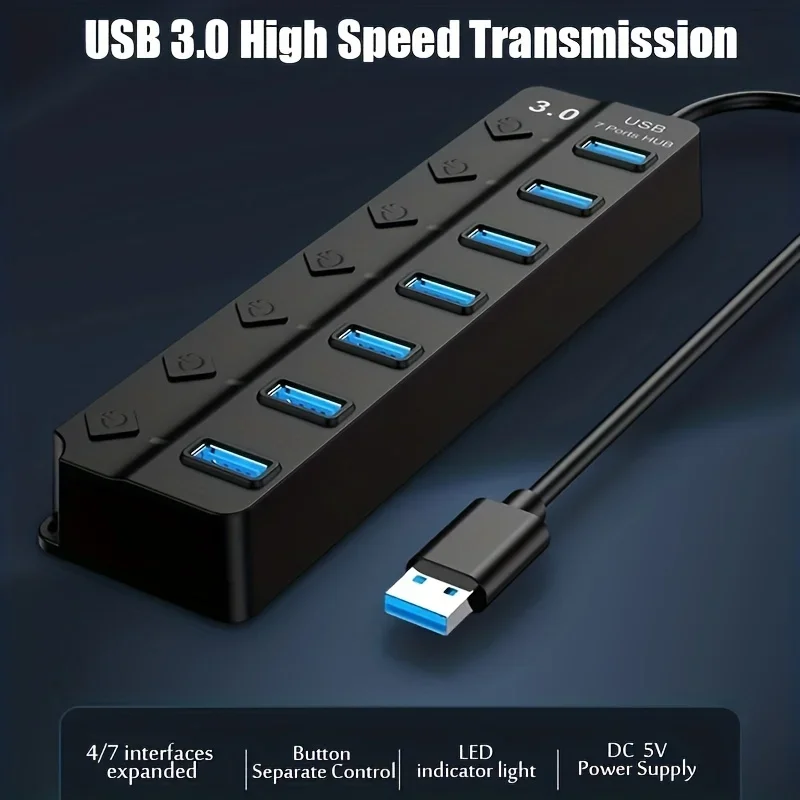 4/7-Port USB 3.0 Hub with LED  - Usb Hub 7 Port บทวิจารณ์และราคา