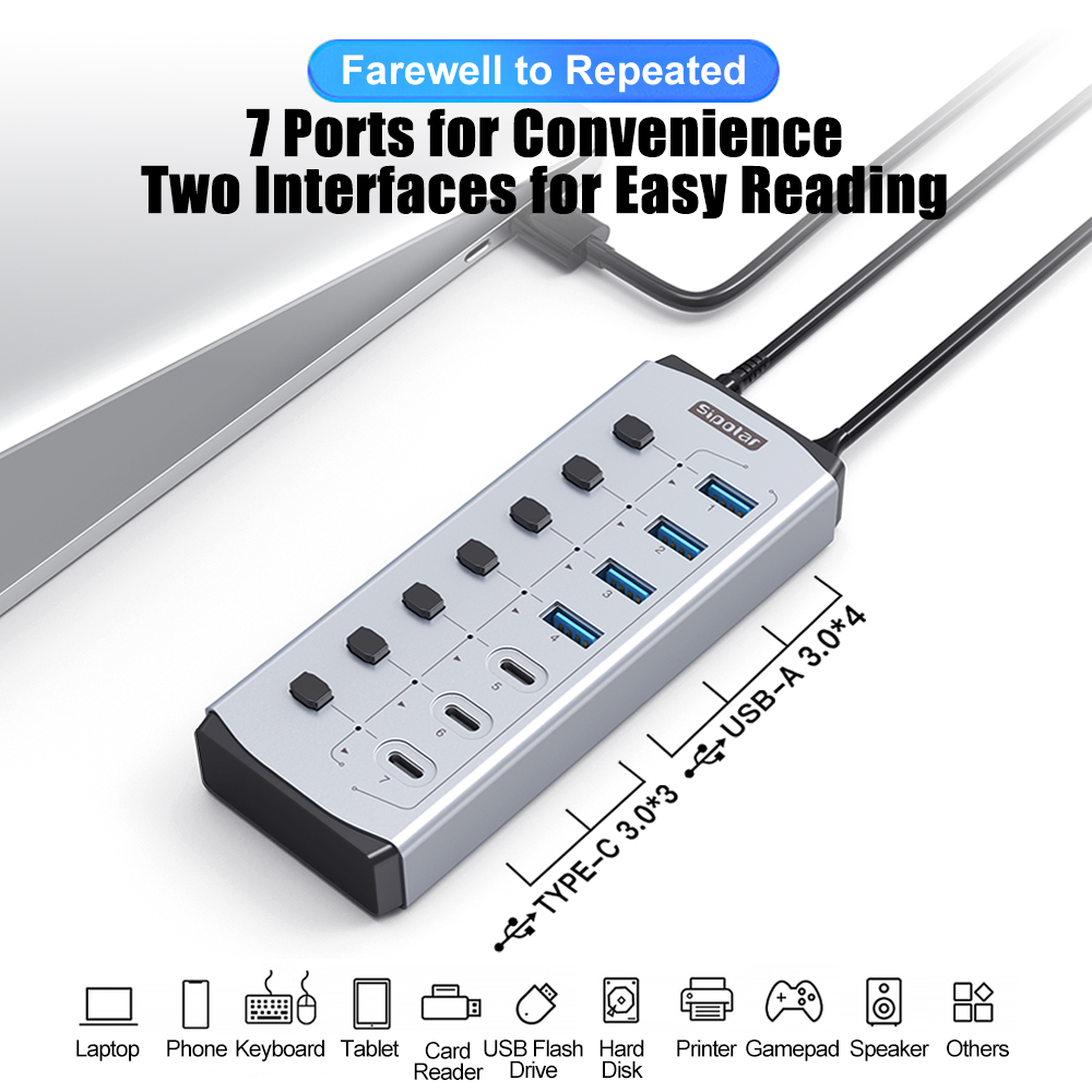 Sipolar USB Hub with BC1.2     - Usb Hub 7 Port บทวิจารณ์และราคา